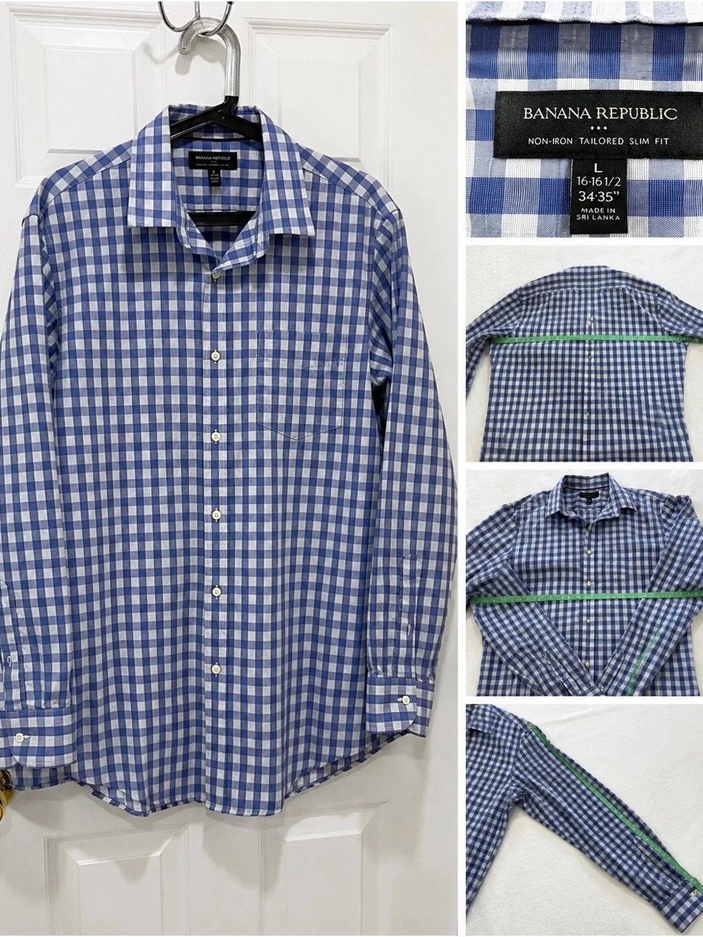 Banana Republic Blue & White Gingham Tailored Slim Dress Shirt